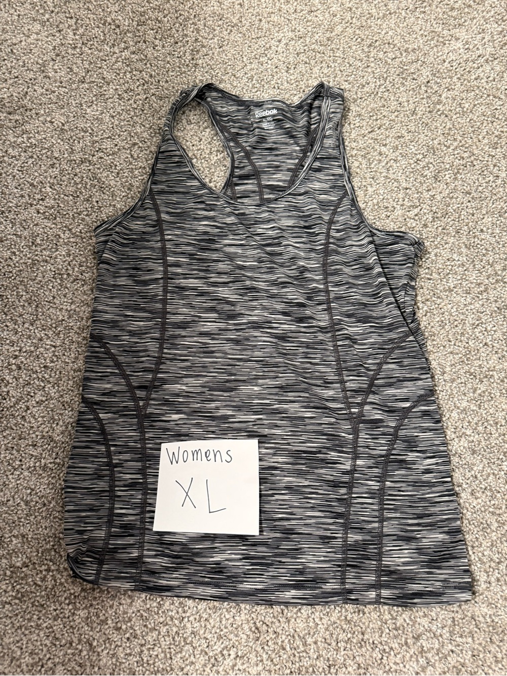 Reebok Women’s Black and Gray Space-Dye Racerback Tank